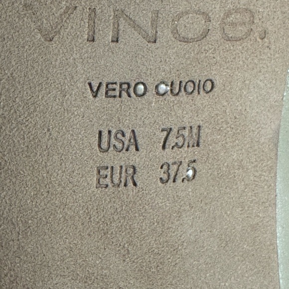 VINCE Quinn Leather Sandals Tan Nude Block Heels Shoes Size 7.5 7 1/2 Designer - Picture 13 of 14